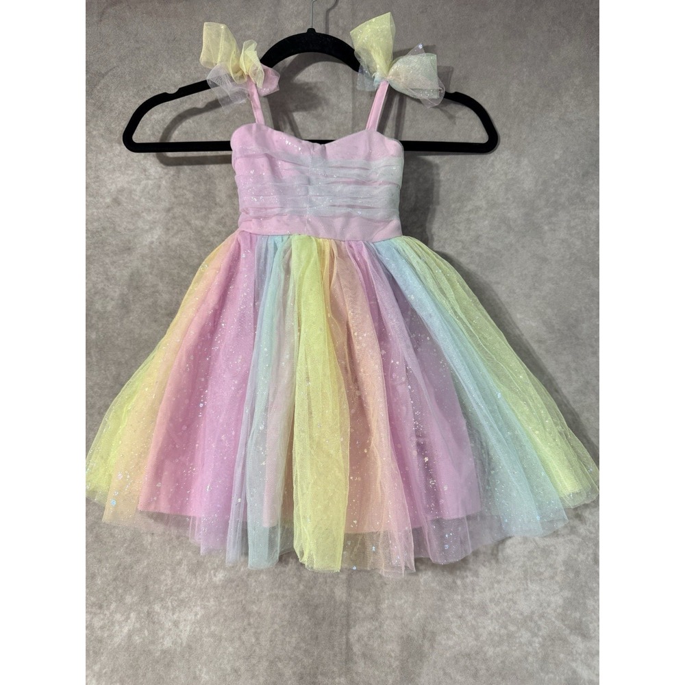 OBEII Baby Dress Tool Rainbow Sequin Shoulder Bows 6-9 Months NWT